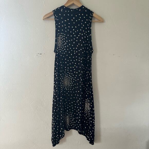 Anthropologie Maeve Lilt Polka Dot Black Cream Mock Neck Swing Dress Size Small - Picture 7 of 11